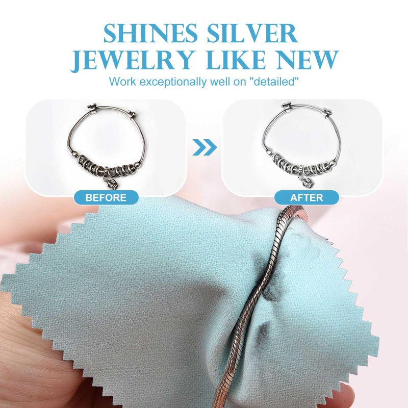 SEVENWELL 50pcs Jewelry Cleaning Cloth Mediumturquoise Polishing Cloth for Sterling Silver Gold Platinum Small Polish Cloth 8x8cm - Image 3